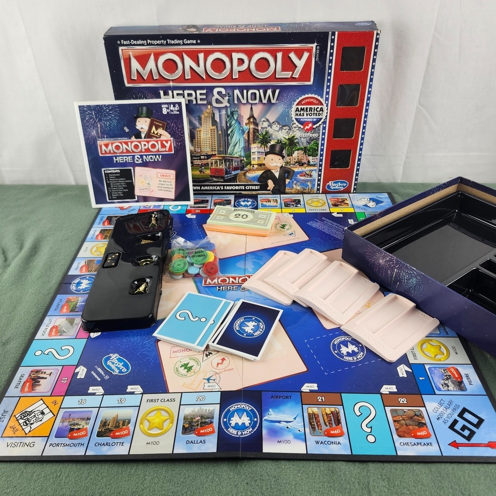 COMPLETE Hasbro Monopoly Here & Now Complete Board Game Finance Fast-paced